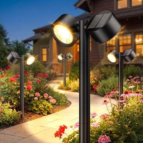AOUNQ 24-Inch Solar Pathway Lights Dual-Head 4-Pack