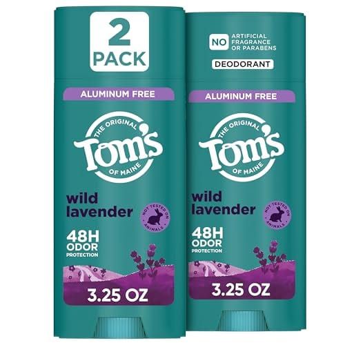 Tom’s of Maine Wild Lavender Natural Deodorant for Men and Women, Aluminum Free, No Artificial Fragrances, Dyes, or Preservatives, Baking Soda Free, 48-Hour Odor Protection, 3.25 oz (2 Pack)